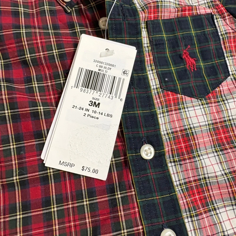 Ralph Lauren Baby Boys 3M Patchwork Plaid Button Down Shirt  Multi NWT